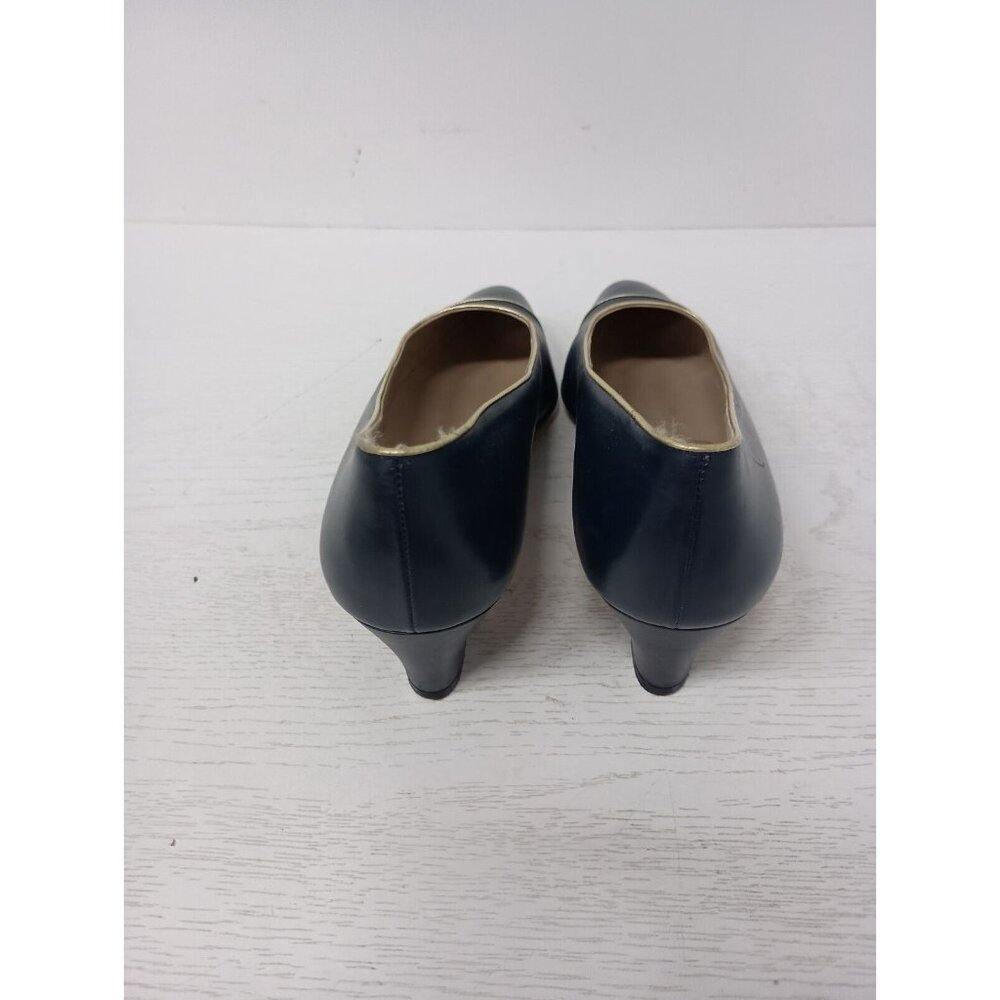 VTG Salvatore Ferragamo Womens Heels Sz 8 Navy Blue Leather Classic Pumps Shoes - Picture 8 of 11